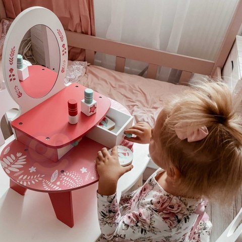 TOOKY TOY Różowa Toaletka Drewniana Do Makijażu z Lustrem TOOKY TOY Różowa Toaletka Drewniana Do Makijażu z Lustrem