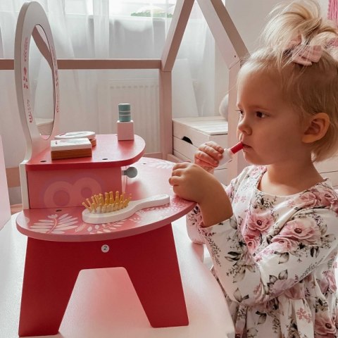 TOOKY TOY Różowa Toaletka Drewniana Do Makijażu z Lustrem TOOKY TOY Różowa Toaletka Drewniana Do Makijażu z Lustrem
