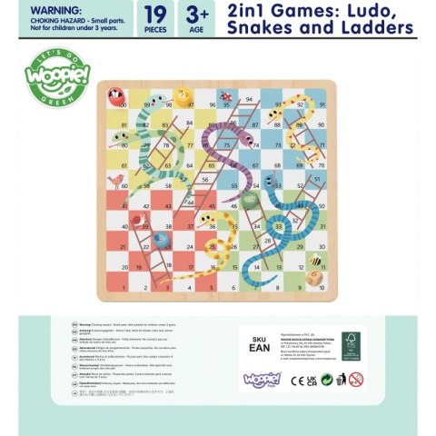 WOOPIE GREEN Gry Planszowe Logiczne 2w1 Ludo Chińczyk + Węże i Drabiny WOOPIE GREEN Gry Planszowe Logiczne 2w1 Ludo Chińczyk + Węże i Drabiny
