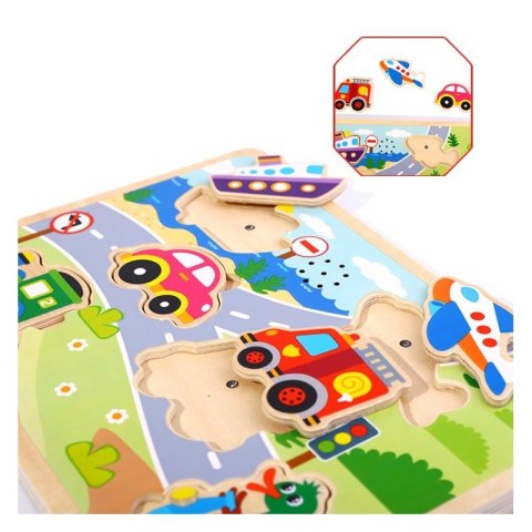 TOOKY TOY Drewniane Puzzle Montessori Dźwiękowe Układanka Pojazdy do Dopasowania TOOKY TOY Drewniane Puzzle Montessori Dźwiękowe Układanka Pojazdy do Dopasowania