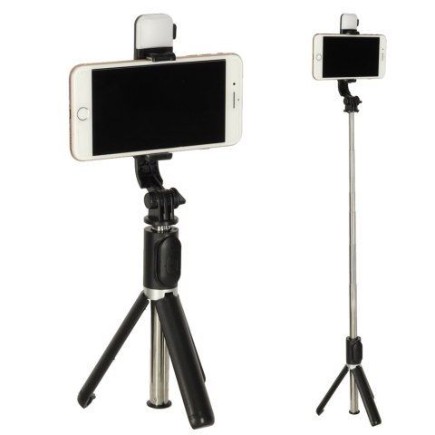 Kijek do selfie z pilotem Bluetooth statyw tripod lampka LED czarny Kijek do selfie z pilotem Bluetooth statyw tripod lampka LED czarny