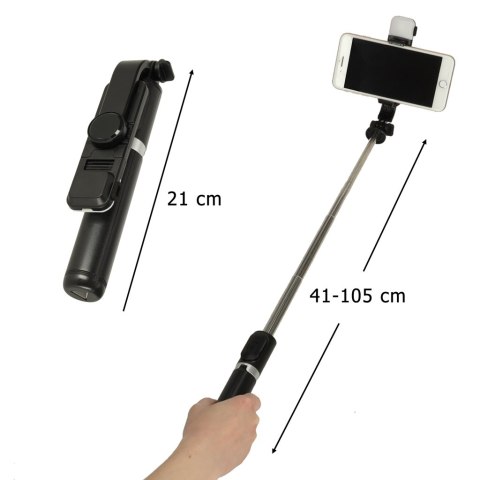 Kijek do selfie z pilotem Bluetooth statyw tripod lampka LED czarny Kijek do selfie z pilotem Bluetooth statyw tripod lampka LED czarny