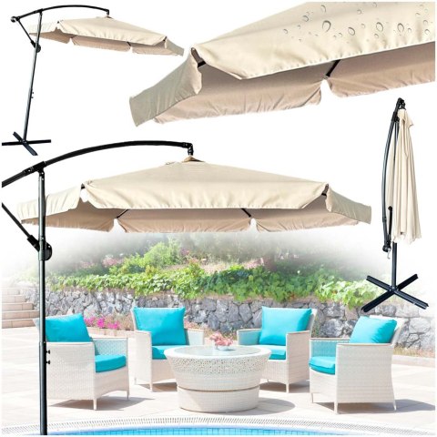 Parasol ogrodowy duży składany z wysięgnikiem 290cm beżowy Parasol ogrodowy duży składany z wysięgnikiem 290cm beżowy