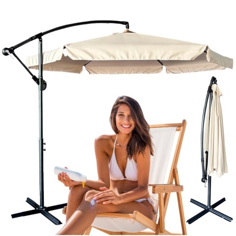 Parasol ogrodowy duży składany z wysięgnikiem 290cm beżowy Parasol ogrodowy duży składany z wysięgnikiem 290cm beżowy
