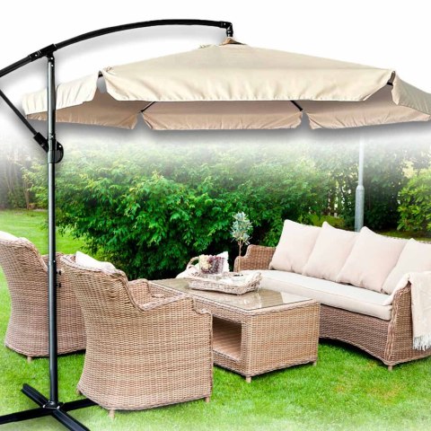 Parasol ogrodowy duży składany z wysięgnikiem 290cm beżowy Parasol ogrodowy duży składany z wysięgnikiem 290cm beżowy
