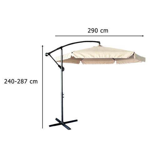 Parasol ogrodowy duży składany z wysięgnikiem 290cm beżowy Parasol ogrodowy duży składany z wysięgnikiem 290cm beżowy