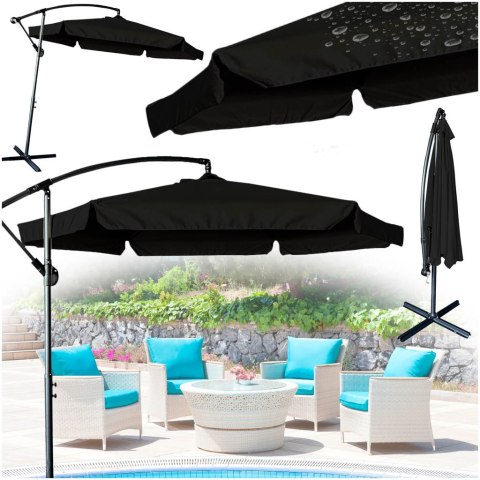 Parasol ogrodowy duży składany z wysięgnikiem 290cm czarny Parasol ogrodowy duży składany z wysięgnikiem 290cm czarny
