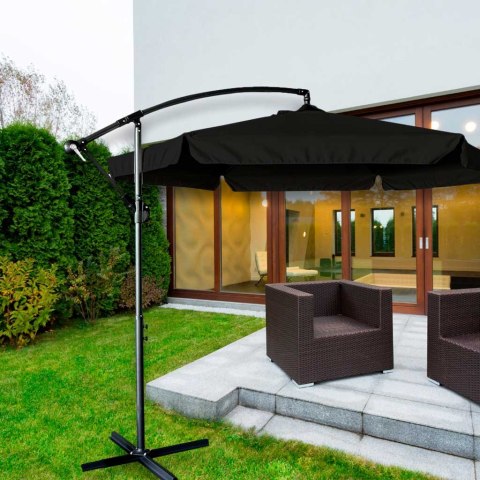 Parasol ogrodowy duży składany z wysięgnikiem 290cm czarny Parasol ogrodowy duży składany z wysięgnikiem 290cm czarny