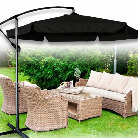 Parasol ogrodowy duży składany z wysięgnikiem 290cm czarny Parasol ogrodowy duży składany z wysięgnikiem 290cm czarny