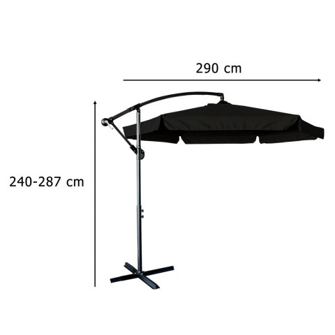 Parasol ogrodowy duży składany z wysięgnikiem 290cm czarny Parasol ogrodowy duży składany z wysięgnikiem 290cm czarny