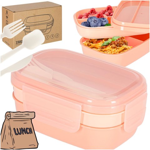 Lunch box śniadaniówka pudełko śniadaniowe z przegródkami dzielone 1900ml morelowe Lunch box śniadaniówka pudełko śniadaniowe z przegródkami dzielone 1900ml morelowe
