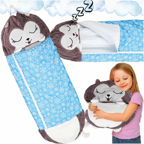 Śpiwór do spania dla dzieci turystyczny poduszka 2w1 125x50cm niebieski Śpiwór do spania dla dzieci turystyczny poduszka 2w1 125x50cm niebieski