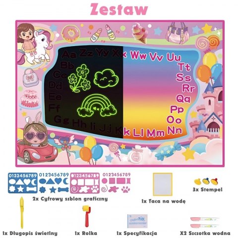 WOOPIE Mata Wodna do Malowania 2w1 XXL 100x70cm Świeci w Ciemności WOOPIE Mata Wodna do Malowania 2w1 XXL 100x70cm Świeci w Ciemności