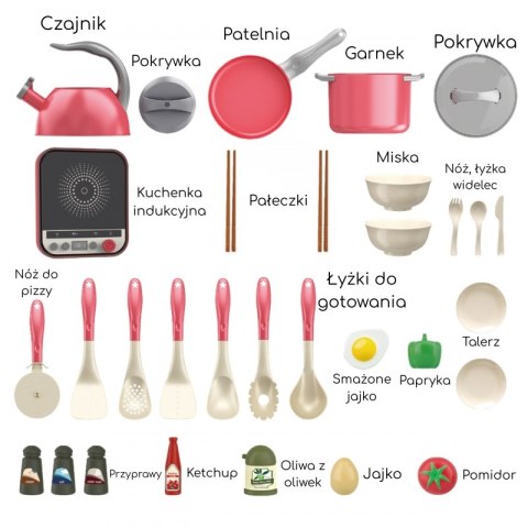 WOOPIE Zestaw Małego Kucharza Indukcja Garnki Patelnia Czajnik Różowy 30el. WOOPIE Zestaw Małego Kucharza Indukcja Garnki Patelnia Czajnik Różowy 30el.