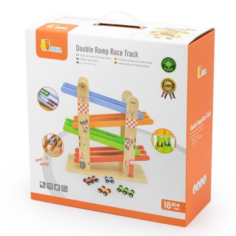 VIGA Drewniana Podwójna Zjeżdżalnia Dla Samochodzików Tor Wyścigowy VIGA Drewniana Podwójna Zjeżdżalnia Dla Samochodzików Tor Wyścigowy