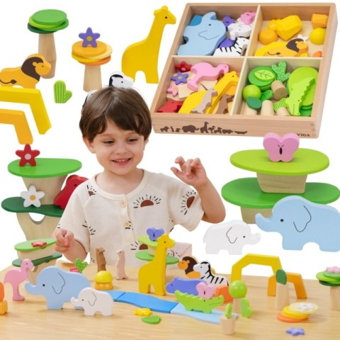 VIGA Drewniane Klocki Kolorowe Opowieści Tropikalne Pudełko 55el. VIGA Drewniane Klocki Kolorowe Opowieści Tropikalne Pudełko 55el.