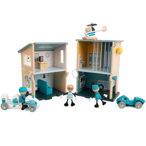 CLASSIC WORLD Posterunek Policji Drewniany Samochód Helikopter FIgurki 12el.