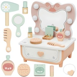 TOOKY TOY Drewniana Toaletka Motylek Akcesoria Lustro z Oświetleniem LED + Kosmetyki