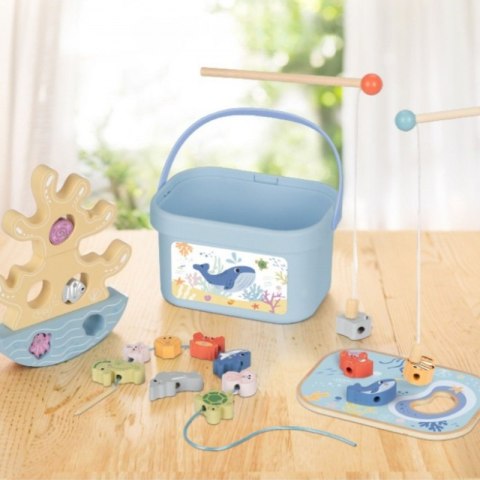 TOOKY TOY Drewniany Zestaw Morskich Zabawek Wieża Balansująca Łowienie Ryb Figurki 23 Elementy