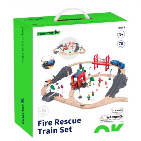 Tooky Toy Drewniana Kolejka Elektryczna Straż Pożarna Efekty Dźwiękowe 70 el.