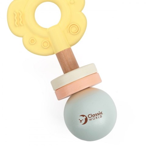 CLASSIC WORLD Drewniana Pastelowa Grzechotka Gryzak 2w1 Kwiatuszek 0+