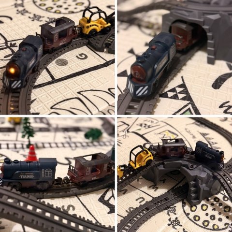 WOOPIE Elektryczna Kolejka Tor Retro Ciuchcia Lokomotywa + 2 Wagony - Zestaw 76 el.