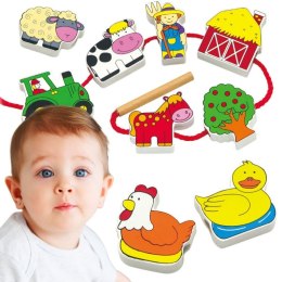 VIGA Drewniana Przeplatanka Klocki Farma do Nawlekania Montessori