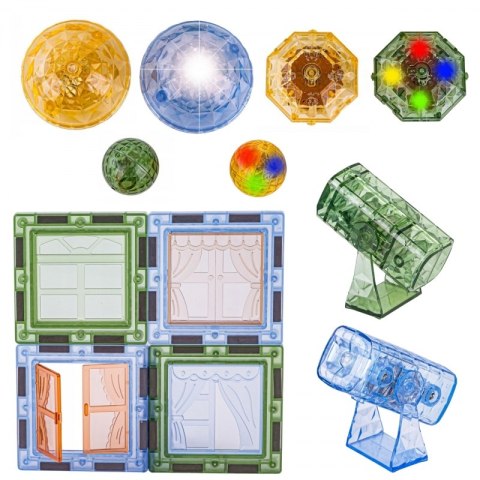 WOOPIE Klocki Magnetyczne Konstrukcyjne Świecące 3D Park Dinozaurów 124el.