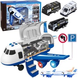 WOOPIE Samolot Rozkładany Transporter Policja z 3 Autami Policyjnymi Zestaw XL Znaki Drogowe