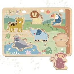 TOOKY TOY Drewniana Układanka Montessori Interaktywne Puzzle Dźwiękowe Dzikie Zwierzęta Safari