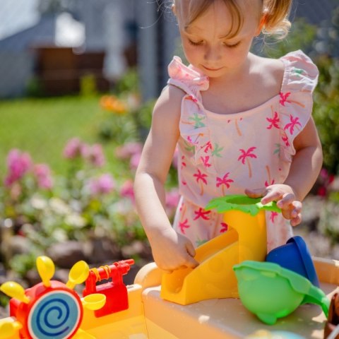 WOOPIE Stolik Wodny 2w1 Piaskownica Statek Piracki z Parasolem XL z Maszyna do Robienia Baniek Mydlanych