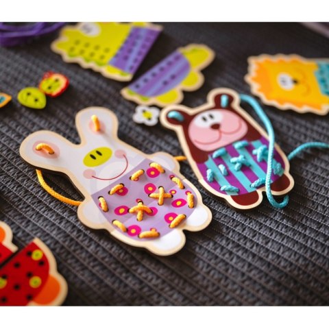 WOOPIE GREEN Drewniana Sznurowanka 5w1 Zwierzątka do Nawlekania