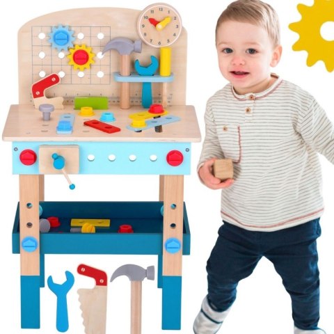 TOOKY TOY Drewniany Warsztat Zestaw XL Małego Majsterkowicza Stół Akcesoria 46 el.