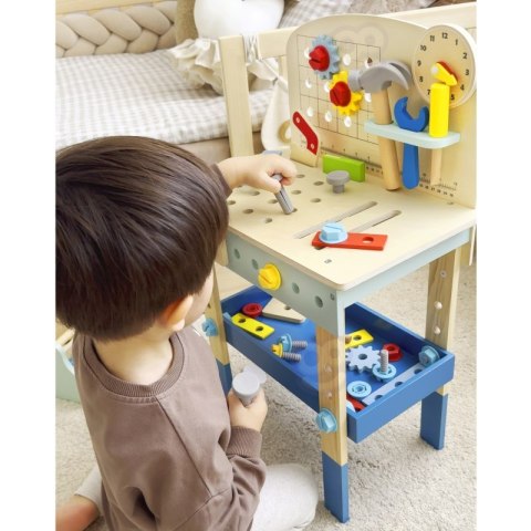 TOOKY TOY Drewniany Warsztat Zestaw XL Małego Majsterkowicza Stół Akcesoria 46 el.