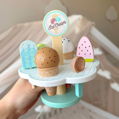 TOOKY TOY Zestaw XL Lodziarnia Drewniane Lody na Magnes na Stojaku 9 el.