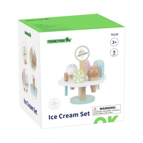 TOOKY TOY Zestaw XL Lodziarnia Drewniane Lody na Magnes na Stojaku 9 el.