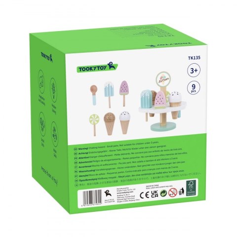 TOOKY TOY Zestaw XL Lodziarnia Drewniane Lody na Magnes na Stojaku 9 el.